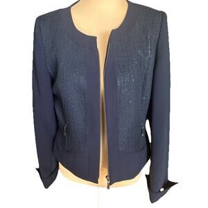 Nicole Miller X Mary Kay short blazer jacket Navy Blue Textured Career Academia